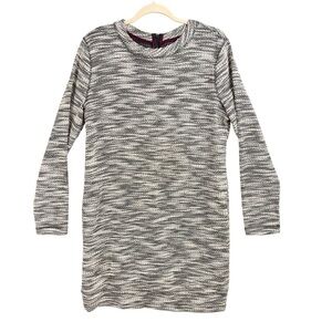 Lou & Grey Marled Knit Sheath Dress Women's Size Medium Black White Long Sleeve